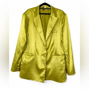 H&M Chartreuse Satin Oversized Blazer Size XL